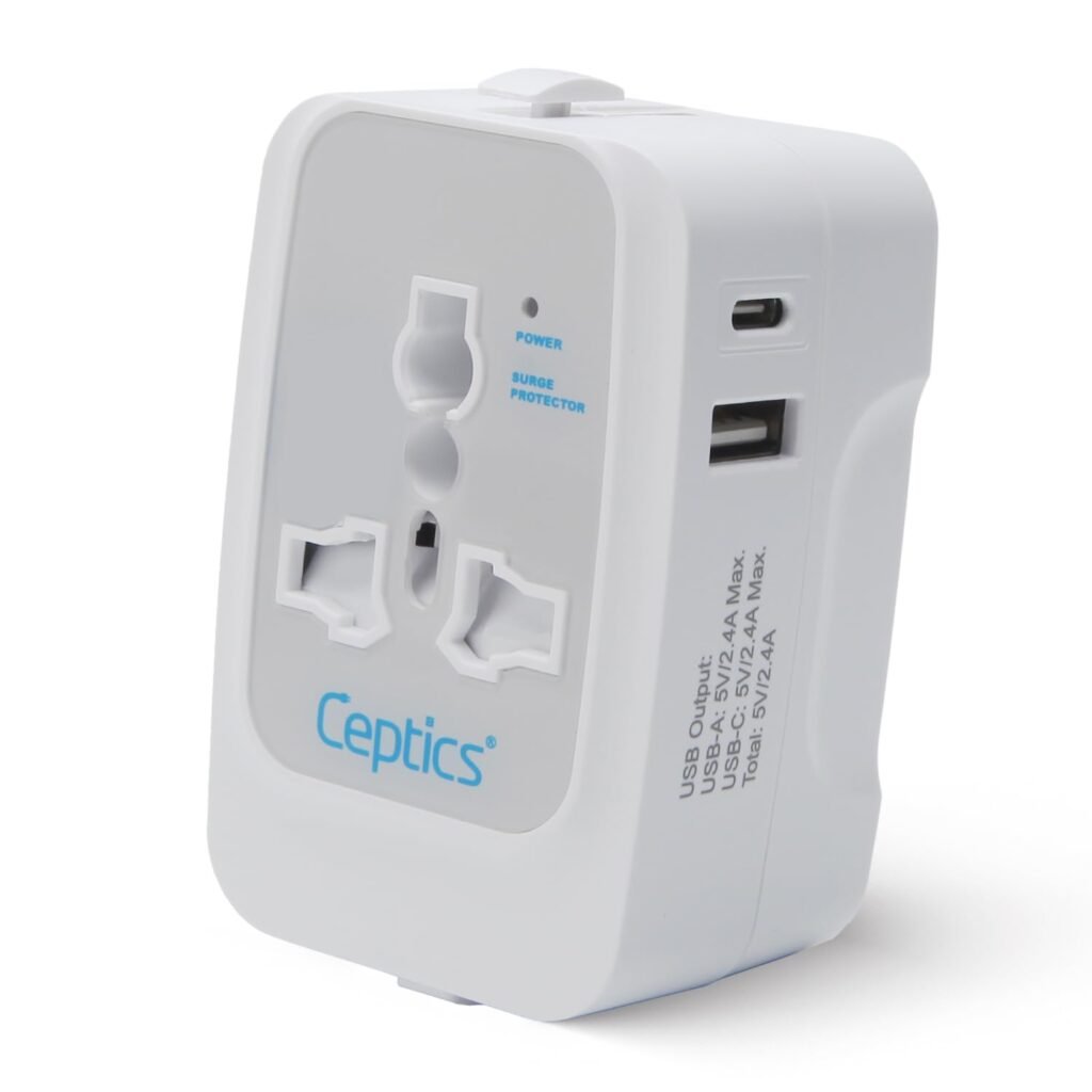 Ceptics Universal Travel Adapter with Type C, 3 in 1