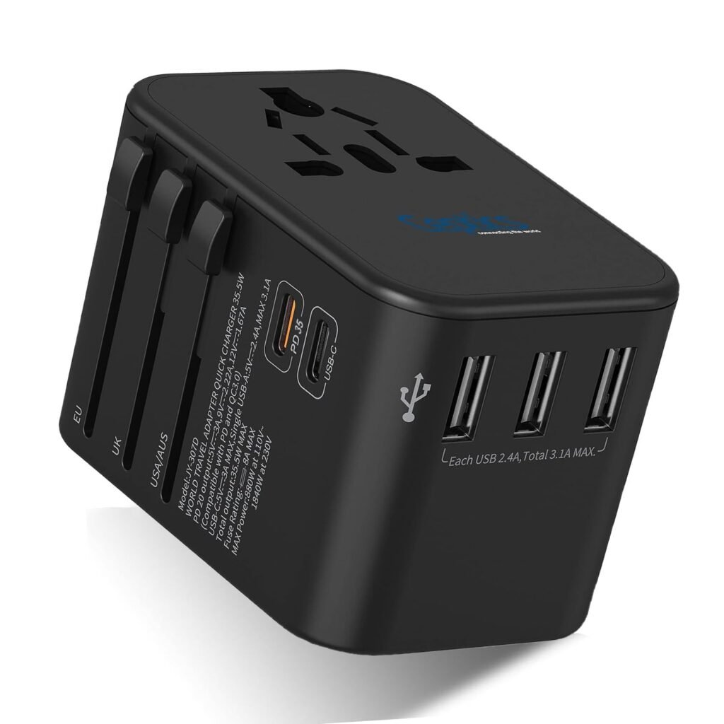 Ceptics Universal Travel Adapter with Type C - 6 in 1